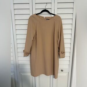 Banana Republic Long Sleeve Ruffle Cuff Tan Camel Shift Dress